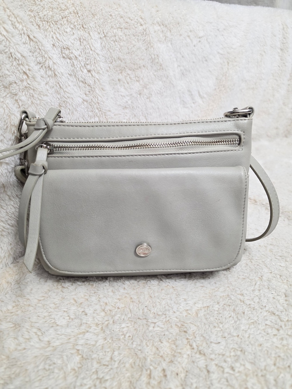 Co-Lab Dove Grey Vegan Leather Multi Zip Crossbody Bag Organizer